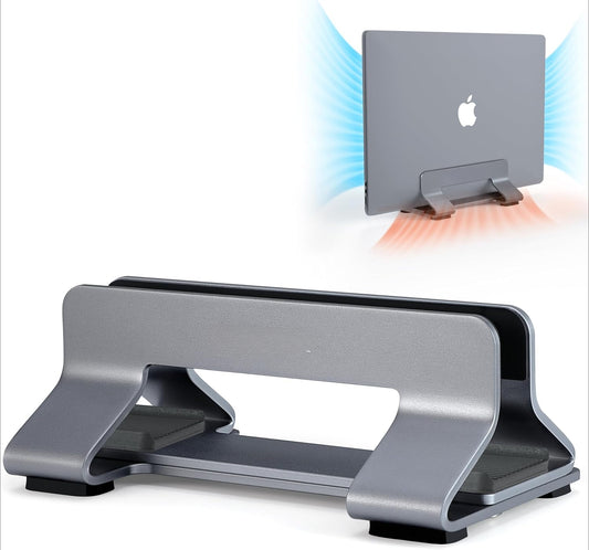 Aluminum Vertical Laptop Stand Dock Holder, Adjustable Slot Width 12-42mm