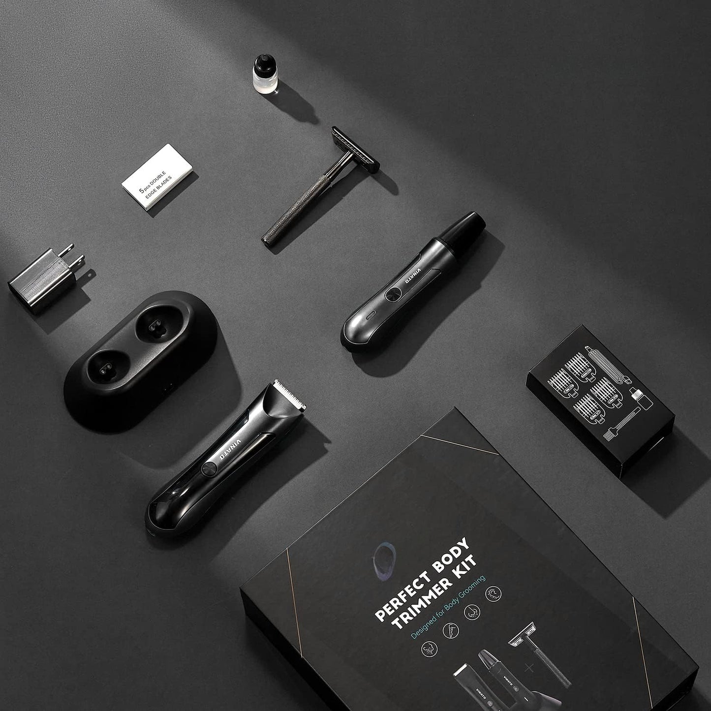 VINATO Electric Body Hair Trimmer - Manscape Ball Trimmer, Groin Hair Trimmer for Men, Waterproof Ball Shaver, USB Recharge Dock Replaceable Ceramic Blade, Male Hygiene Razor, 90 Mins Battery Life