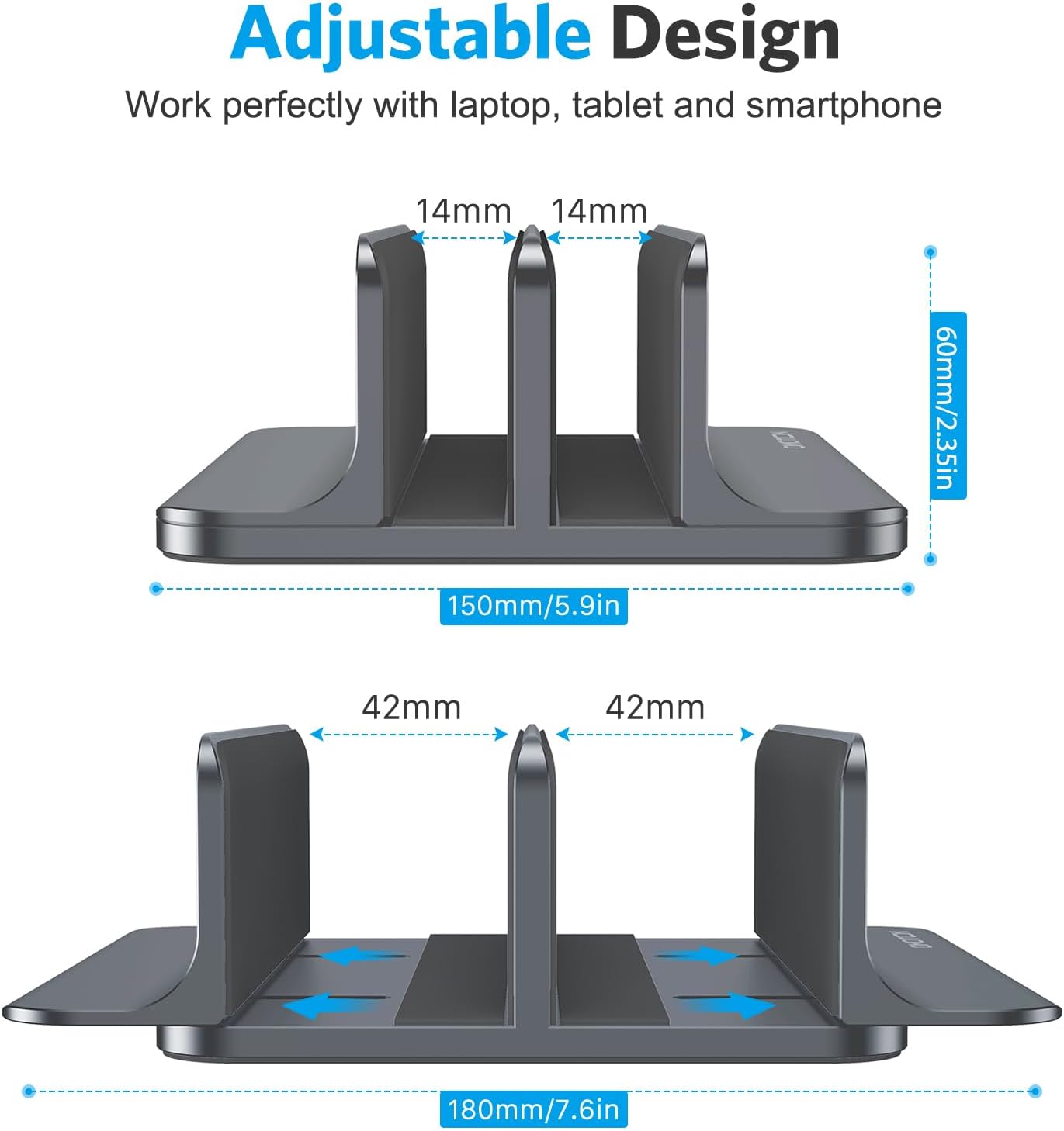 Double Desktop Stand Holder with Adjustable Dock (Up to 17.3 inch)