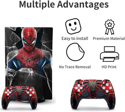 Console and Controller Skins Cover for PS5 - Full Set of Red and Black Spider Skins