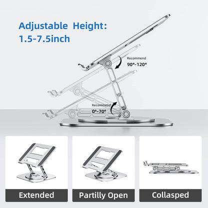 Adjustable Laptop Stand for Desk, Ergonomic Riser with 360° Rotating Base