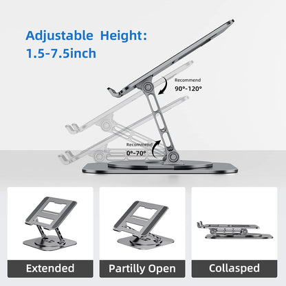 Adjustable Laptop Stand for Desk, Ergonomic Riser with 360° Rotating Base