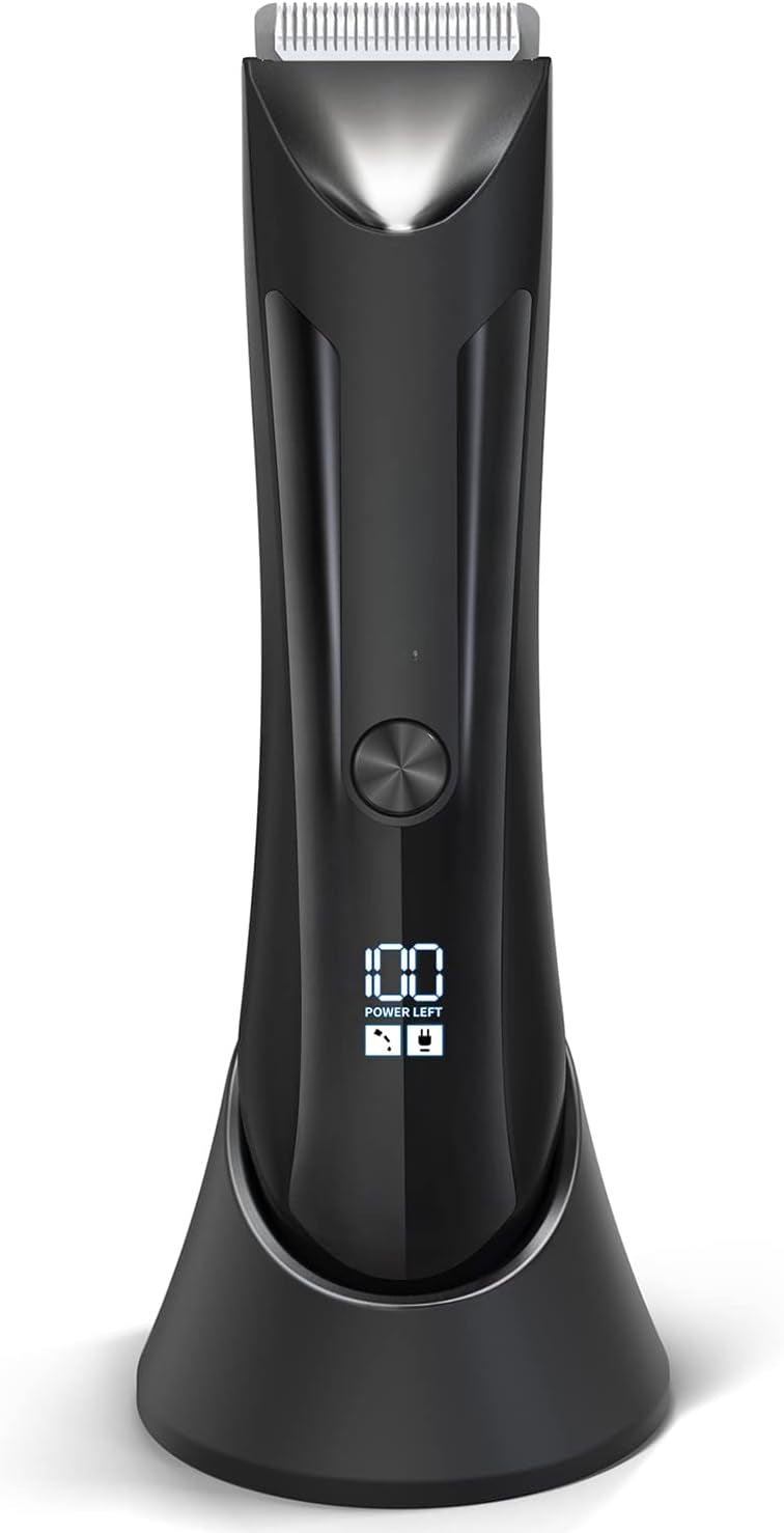 VINATO Electric Body Hair Trimmer - Manscape Ball Trimmer, Groin Hair Trimmer for Men, Waterproof Ball Shaver, USB Recharge Dock Replaceable Ceramic Blade, Male Hygiene Razor, 90 Mins Battery Life