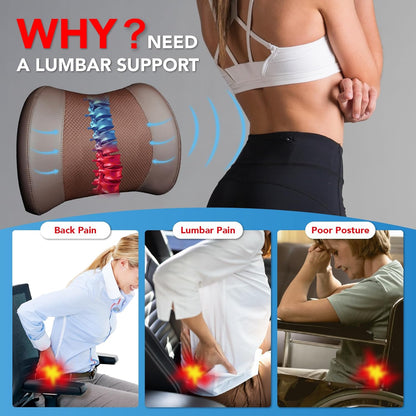 Lumbar Support Pillow: Memory Foam Lumbar Pillow for Lower Back Pain Relief - Car Back Cushion for Driving