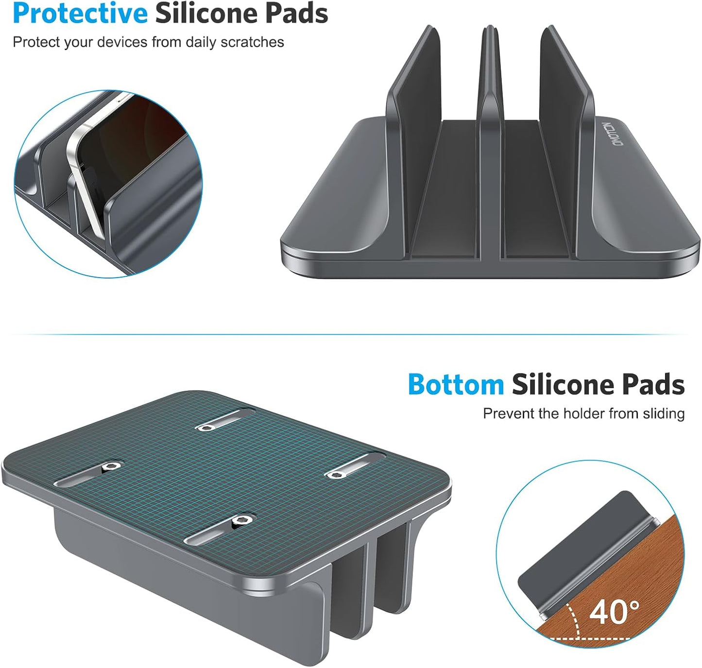 Double Desktop Stand Holder with Adjustable Dock (Up to 17.3 inch)