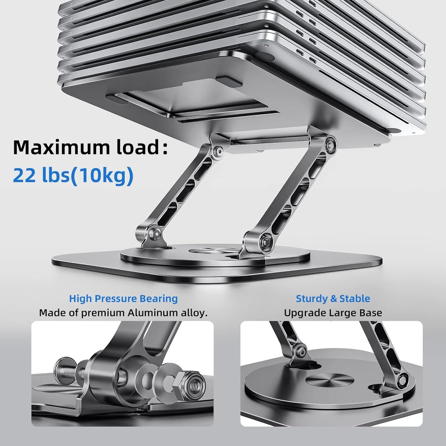 Adjustable Laptop Stand for Desk, Ergonomic Riser with 360° Rotating Base