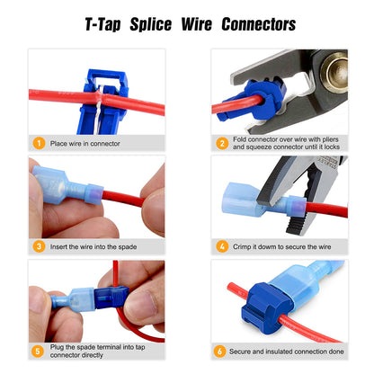 50004R 120 Pcs/60 Pairs Quick Splice Wire Terminals T-Tap Self-stripping with Nylon Fully Insulated Male Quick Disconnects Kit