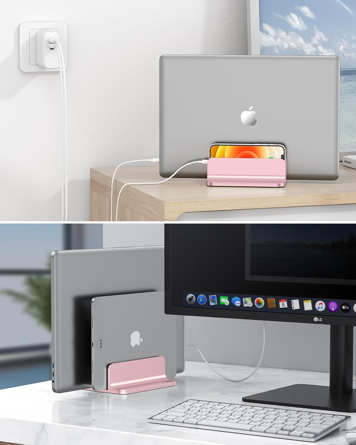 Double Desktop Stand Holder with Adjustable Dock (Up to 17.3 inch)