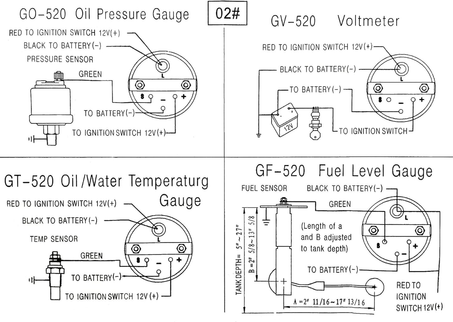 52mm 3 in1 Car Meter Auto Gauge Kit(8-16V Volt Meter +100-250℉ Water Temperature Gauge+ 0-100 psi Oil Pressure Meter)