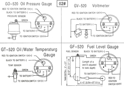 52mm 3 in1 Car Meter Auto Gauge Kit(8-16V Volt Meter +100-250℉ Water Temperature Gauge+ 0-100 psi Oil Pressure Meter)