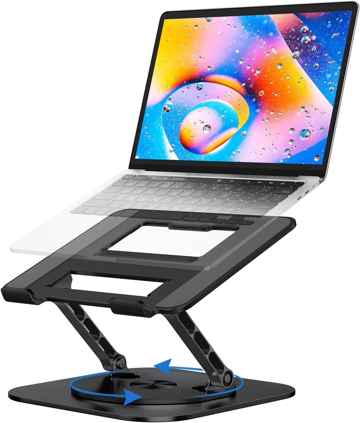 Adjustable Laptop Stand for Desk, Ergonomic Riser with 360° Rotating Base