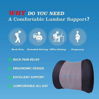 Lumbar Support Pillow: Memory Foam Lumbar Pillow for Lower Back Pain Relief - Car Back Cushion for Driving