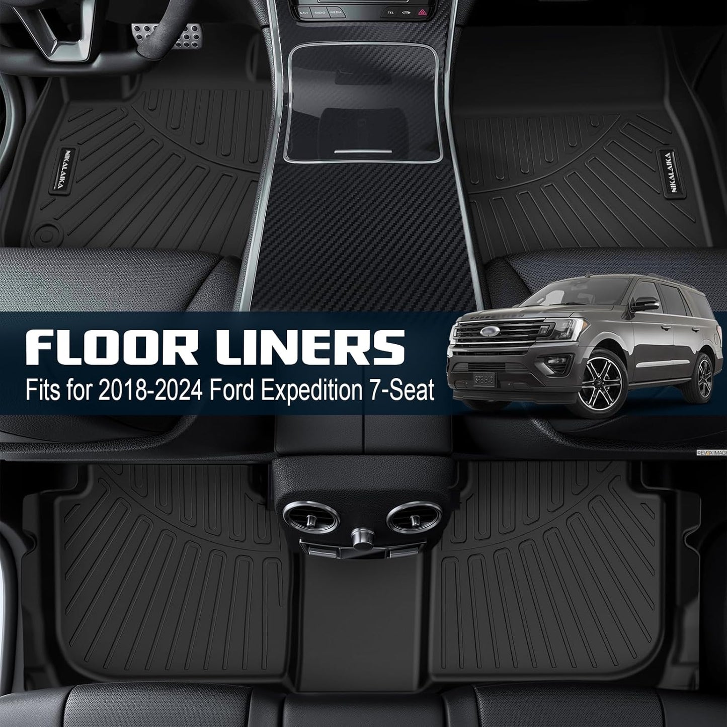 Floor Mats & Cargo Liner for 2018-2024 Ford Expedition 8 Seats with 2nd Row Bench Seat (Only Fit MAX Or L)