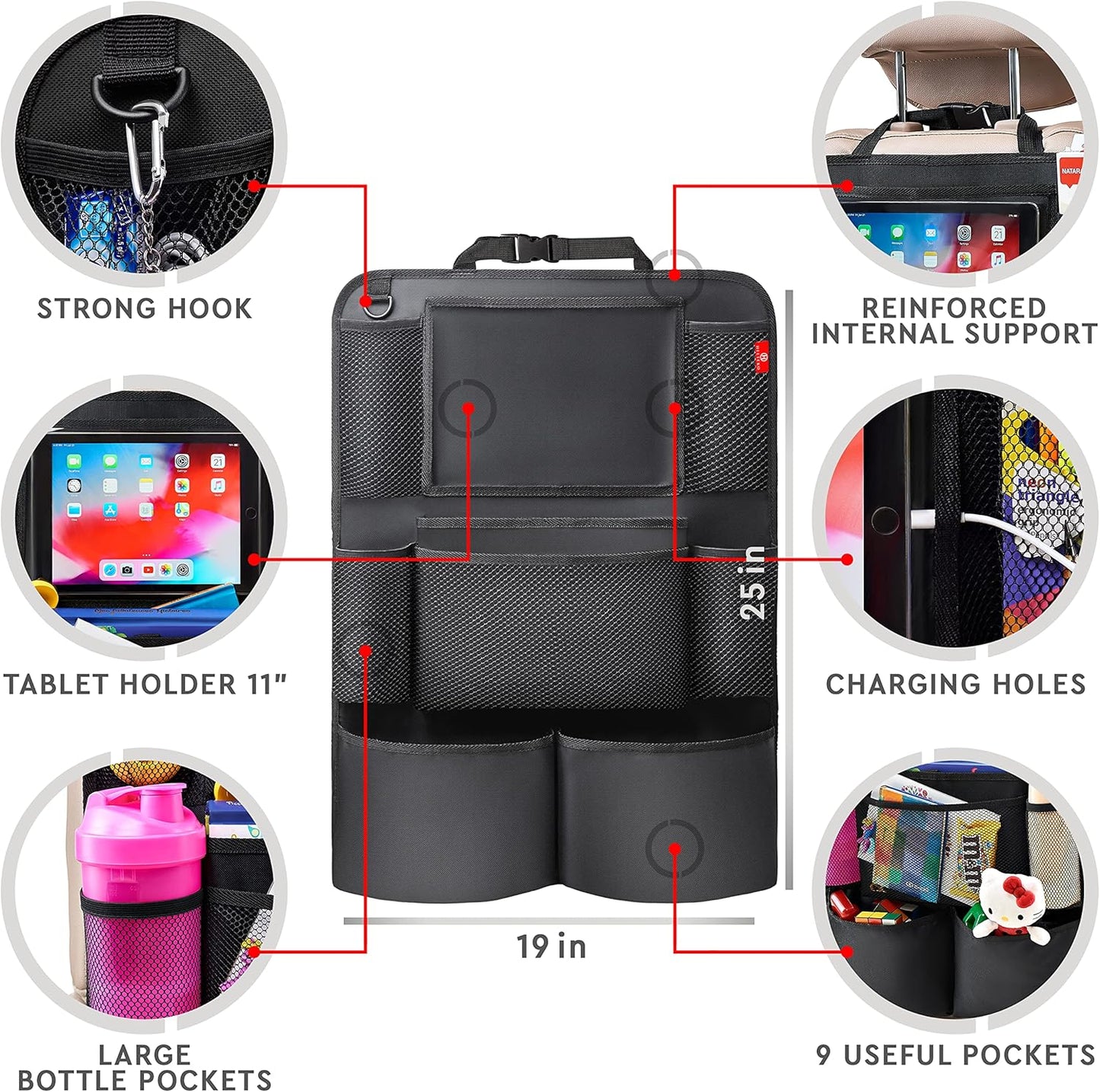 Backseat Car Organizer, Kick Mats Back Seat Protector with Touch Screen Tablet Holder