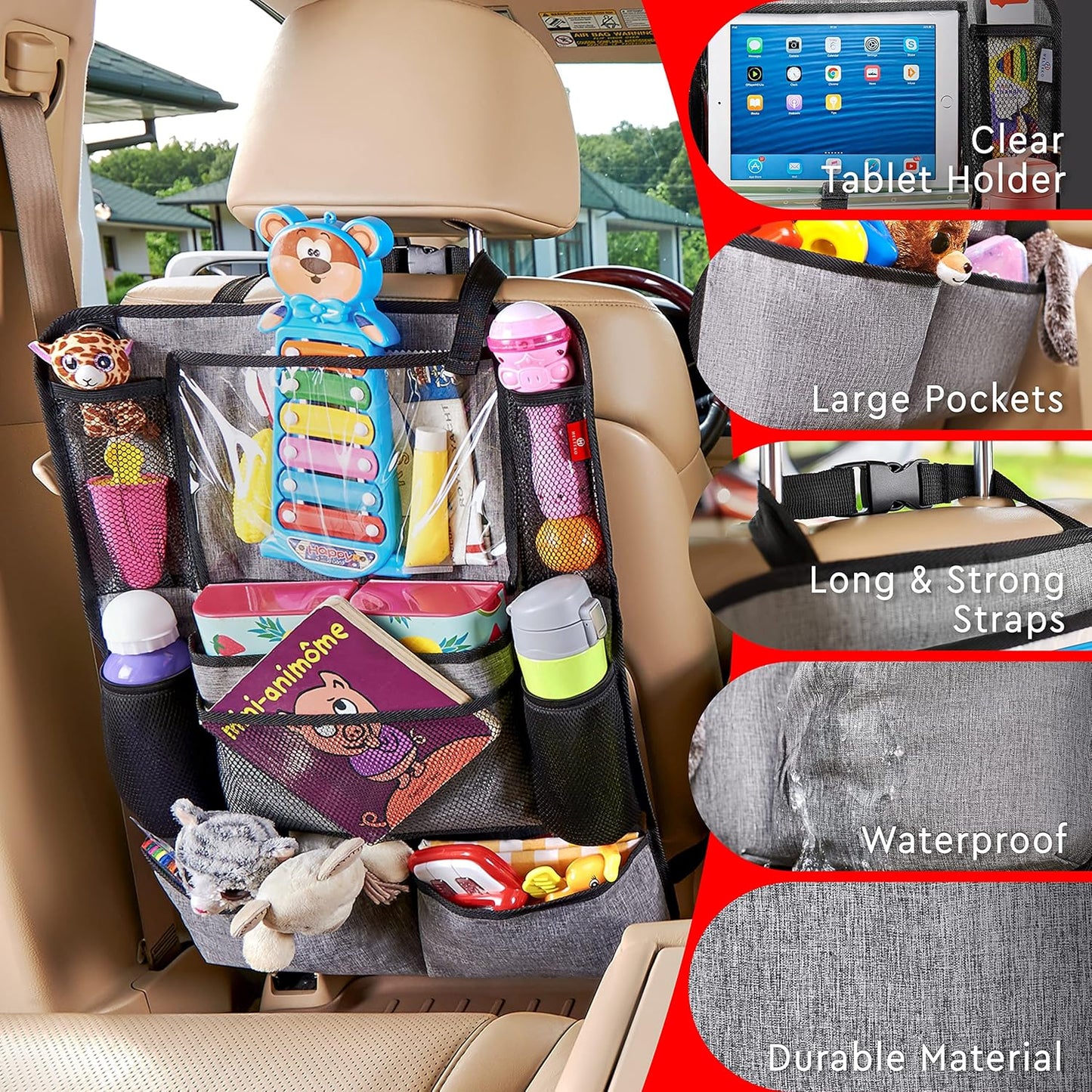 Backseat Car Organizer, Kick Mats Back Seat Protector with Touch Screen Tablet Holder