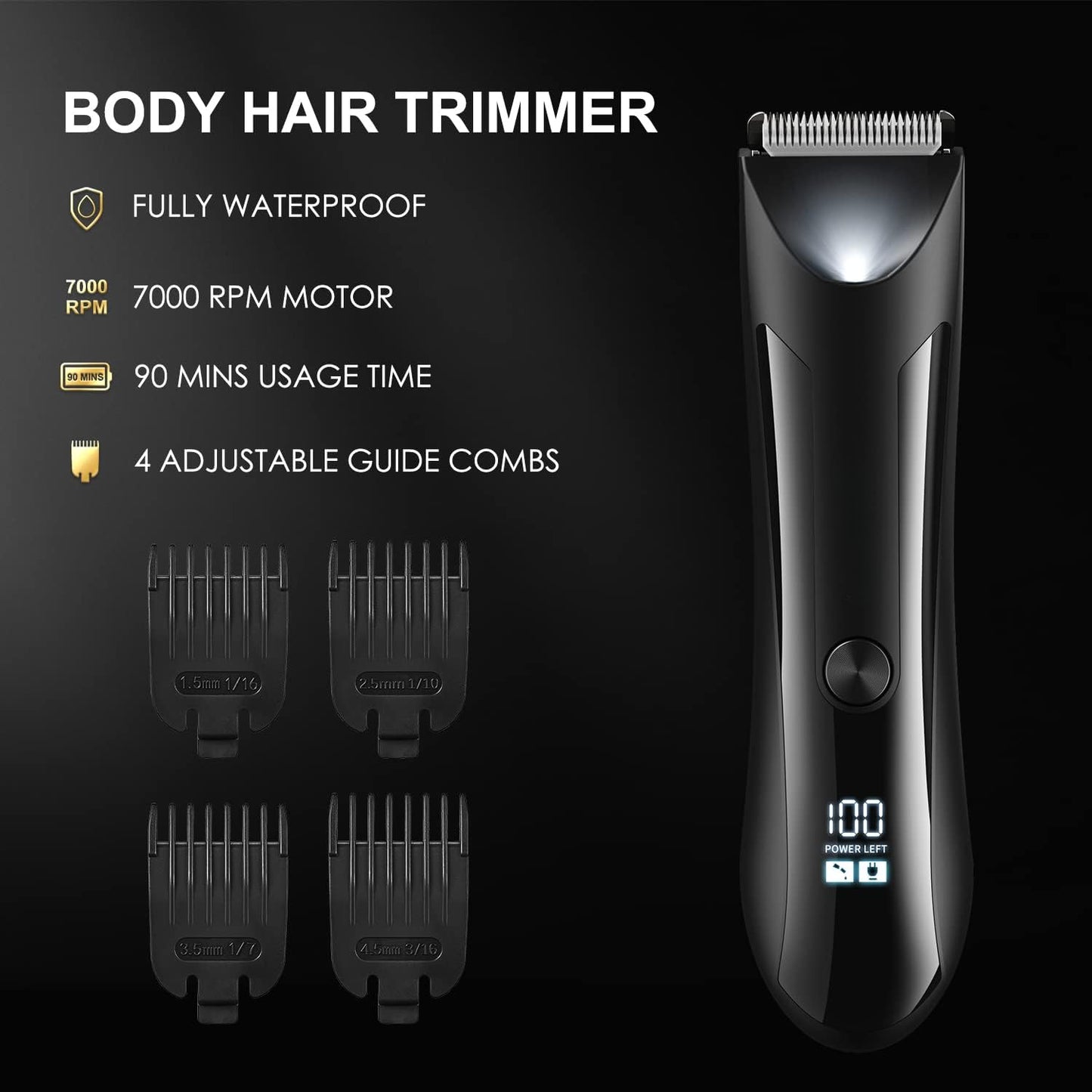 VINATO Electric Body Hair Trimmer - Manscape Ball Trimmer, Groin Hair Trimmer for Men, Waterproof Ball Shaver, USB Recharge Dock Replaceable Ceramic Blade, Male Hygiene Razor, 90 Mins Battery Life